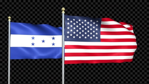 Honduras and USA Flags Waving Realistically with Alpha Channel