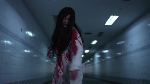 Ghost of woman in halloween concept.