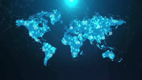Animated Global Network with Connected User Icons and Data
