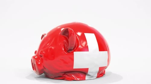 Deflating Piggy Bank with Printed Flag of Switzerland