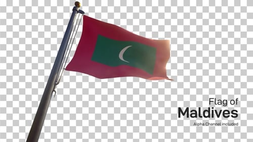 Realistic Maldives National Flag Waving with Alpha Channel