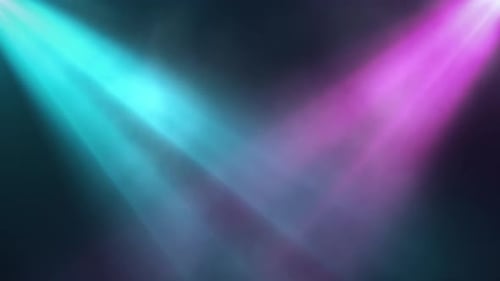 Bright Colorful Spotlights Shine Into the Scene in Smoke, Concert Background