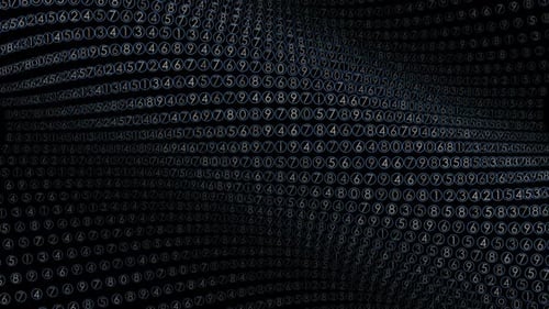 Virtual Numbers Data Cloud Flow Stream Graphic on Black Background