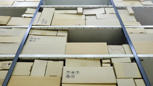 Unloading of the warehouse with boxes, timelapse.