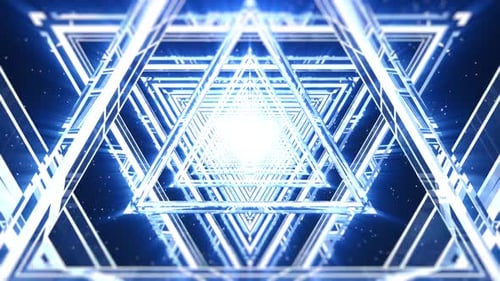 Abstract Glowing Blue Triangle Tunnel Loop Background