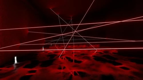 Dynamic Red Laser Lines in Dark Futuristic Room