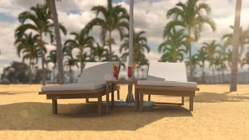 Vacation on the Hot Beach Under Beach Umbrella