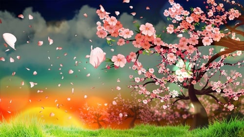 Animated Cherry Blossom Tree with Falling Petals