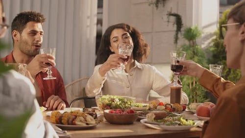 Friends Toasting Wine at a Summer Meal