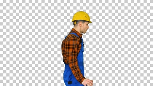 Baile divertido de un joven trabajador de la construcción, Alpha Channel