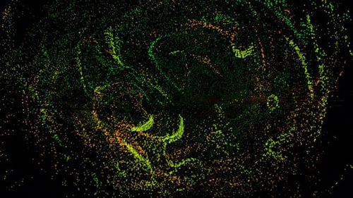 abstract green particles on black background.