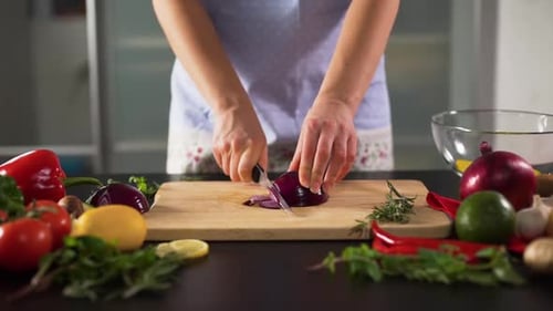 Slicing Fresh Red Onion for Cooking
