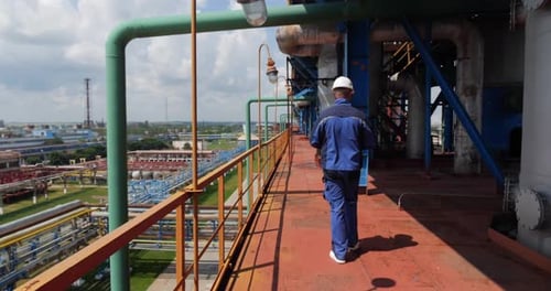 Employee Working Form Checks The Production Process Of The Pipes At The Factory