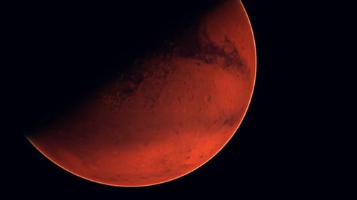 Rotating Red Planet Mars in Deep Space