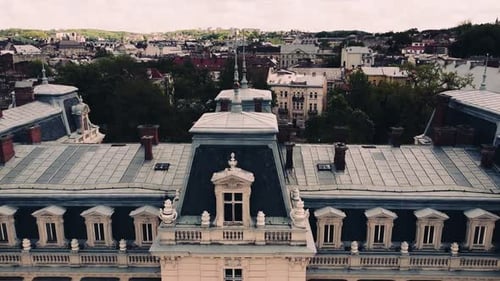 Aerial drone view of a flying over the old palace.