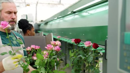 Rose Sorting Machine in Greenhouse