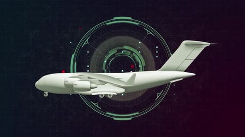 Futuristic Transport Aircraft Digital Scan with HUD Overlay