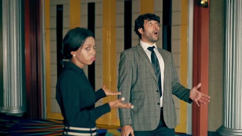 Woman and Man Gesturing Indoors