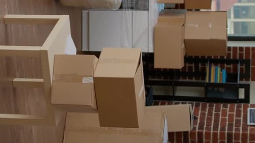 Moving Boxes and Furniture in Empty Apartment