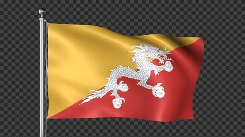 Bhutan National Flag Waving Seamless Loop with Alpha Channel