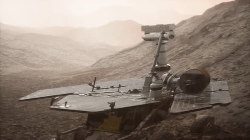 Futuristic Mars Rover on Alien Planet Surface