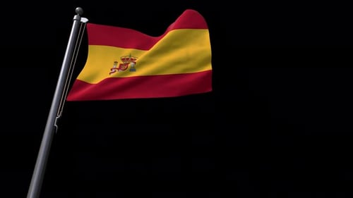Realistic Spain Flag Waving on Black Background