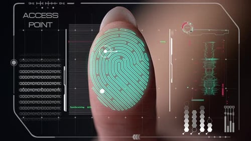 Closeup Fingerprint Futuristic Scanner Launching System Successful Verification
