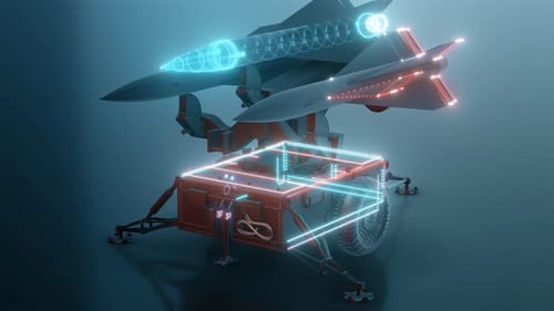 Futuristic Digital Wireframe Missiles Launch Platform Animation
