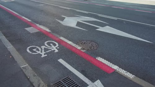 Bike Path Along Asphalt Highway with Markings in Ljubljana