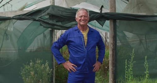 Mature man working on farm