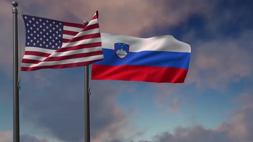 USA and Slovenia Flags Waving Realistic 3D Animation