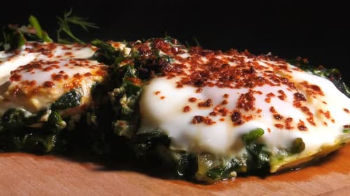 Egg Dish with Spinach Close Up