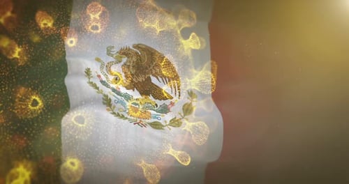 Bandera de México con la bacteria del virus Corona