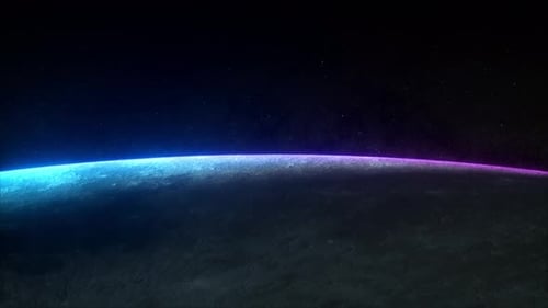 Fantastischer Neon-Sunrise auf dem Mond aus dem Weltraum