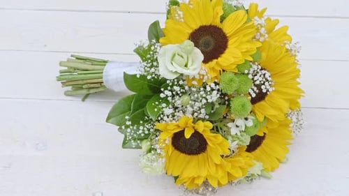 Sunflower and Rose Wedding Bouquet Close-Up