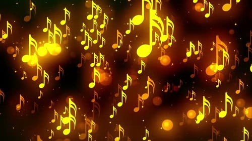 Golden Musical Notes Falling Bokeh Background Loop
