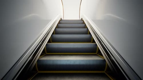 Modern escalator made of steel. Moving stairs. Passage. Way of transportation.