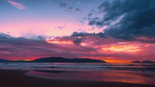 Dramatic Sunset Over Ocean Beach Time Lapse