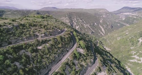 Aerial View of a Mountain with Curvy Serpentine Roads in South of France