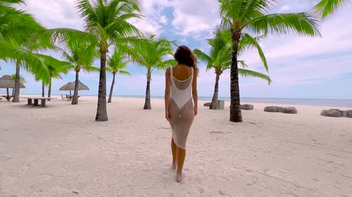 Mauritius Indian Ocean Beach Woman Relax Near Palms Trees