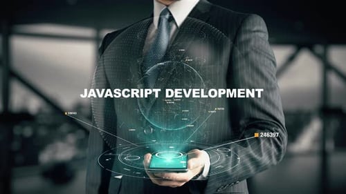Businessman with JavaScript Development Hologram Concept