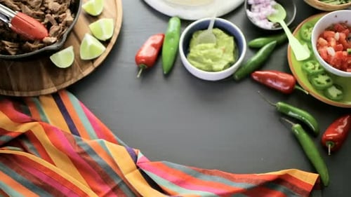 Taco ingredients on a table ready to eat
