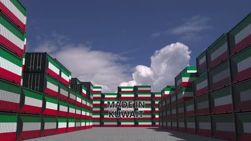 Made In Kuwait Text Reveal with Flagged Shipping Containers