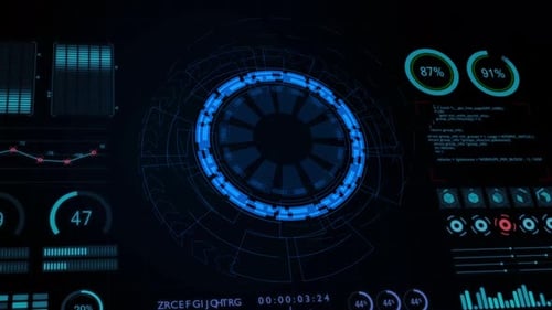 Dashboard data report with blue circle rotation and HUD graph report percentage Futuristic concept