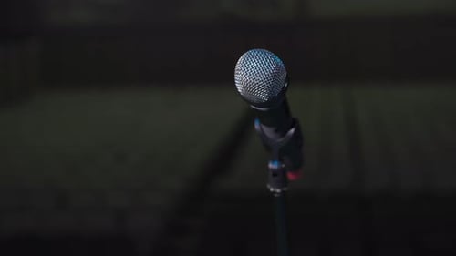 Microphone Stands on Stand for Concert and Conference Background of Hall