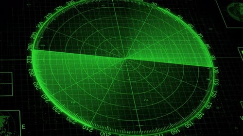 Technology Radar Screen Animation, Green Color Moving Radar Hud