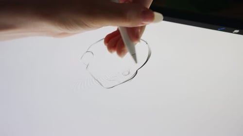 Hand Drawing on Digital Tablet with Pen