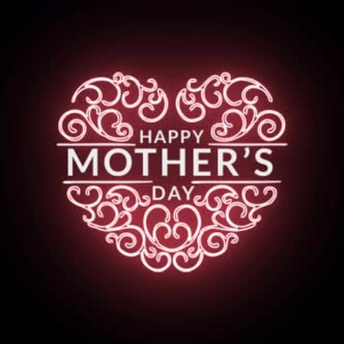 Animated Neon Heart with Happy Mother's Day Text Reveal