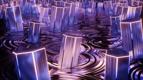 Futuristic Hexagonal Pillars Abstract Neon Glow Animation