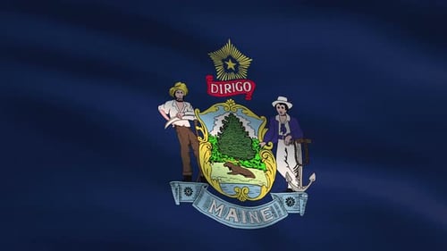 Waving Maine State Flag with Official Seal Animation